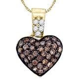 3/8 Carat Chocolate & White Diamond 14k Yellow Gold Heart Pendant w/ Chain