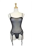 Exposed by Magic Silk Sheer Mesh Merry Widow and G-String Set, Sml/Med, Black