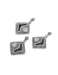 Sterling Silver Pearl Onyx Abstract Vintage Diamond Marcasite Earring Pendant Set