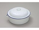 Round Enamel Roaster, White 26cm Oven Safe Cookwear