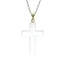 Gold Plated Sterling Silver White Jade Carved Cross Pendant on Chain, 18"