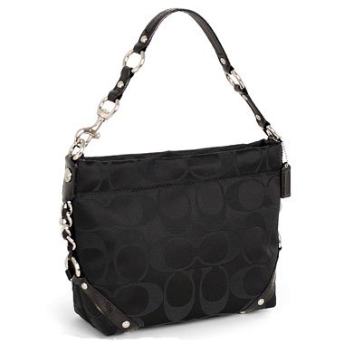 Coach Signature 24cm Sateen Carly Shoulder Bag Purse Tote Black