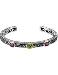 Sterling Silver and 14K Yellow Gold Genuine Amethyst Peridot and Sapphire Bracelet