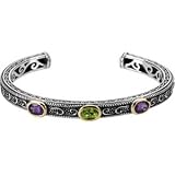 Sterling Silver and 14K Yellow Gold Amethyst, Peridot and Sapphire Bracelet