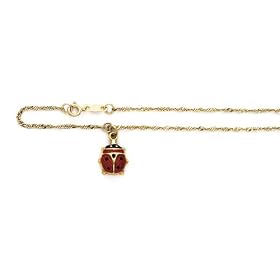 14k Enameled Ladybug Anklet - 10 Inch by