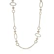 14k Matte Gold Plated 2-Strand Necklace with Oval and Circle Charms and Multi-Faceted Crystal Beads- 36 IN + 3 IN