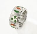 St. Patrick's Shamrock Sterling Silver Celtic Irish Flag Spinning Band Ring (Size 4,5,6,7,8,9,10,11,12,13,14,15)