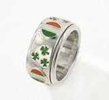 St. Patrick's Shamrock Sterling Silver Celtic Irish Flag Spinning Band Ring (Size 4,5,6,7,8,9,10,11,12,13,14,15)