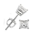 14K White Gold Princess Diamond Four-Prong Stud Earrings ( 0.55 cctw, G-H Color, SI1-2 Clarity )
