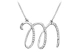 Cubic Zirconia Letter M Script Initial Pendant : .925 Sterling Silver - 0.15 CT TGW
