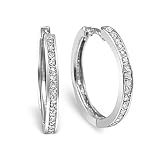 9ct White Gold Diamond Hoop Earrings 020cts
