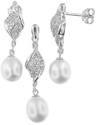 Sterling Silver and Freshwater Pearl Earring and Pendant Set