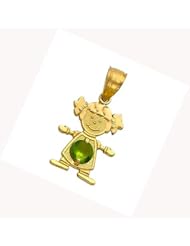 14K Yellow Gold Girl Birthstone Charm Pendant August Simulated Peridot