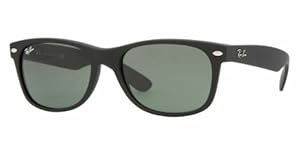 Ray-Ban RB2132 - 811/32 New Wayfarer Sunglasses, Black Rubber Frame/Green Lens, 55 mm