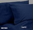 METRO Bed Sheet Set 500 Thread Count Solid Sateen 100% Egyptian Cotton Navy Blue (Queen).