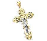 14k Yellow and White Gold Crucifix Cross Charm Pendant