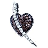1/2 Carat Chocolate & White Diamond 10k White Gold Micro Pave Heart Pendant w/ Chain