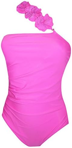Womens Swimbay One Piece Single Shoulder Swimsuit, Monokini Swimwear, Black/White, Coral or Hot Pink S-XL (Medium (8/10), Hot Pink)