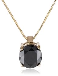 10k Gold Round-Cut Black Diamond Solitaire Pendant (1.00 cttw), 18"