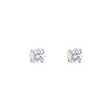 14K Yellow Gold 4mm Round CZ Solitaire Basket Stud Earrings with Screw-back