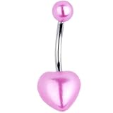 Pink Faux Pearl Heart Belly Ring