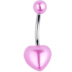 Pink Faux Pearl Heart Belly Ring