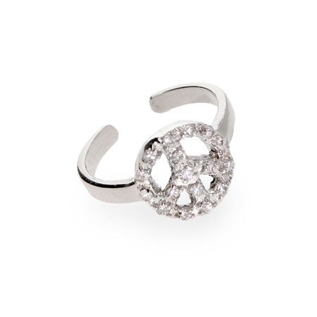Eve's Addiction Cubic Zirconia Peace Sign Silver Toe Ring