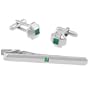 Men's Green Center in Tin Box Clip and Silver Plated Cufflink by Necktie Accessories