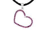 1 1/10 Carat Ruby and Diamond 14K White Gold Heart Pendant w/ Black Cord