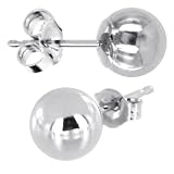 Solid 14KT White Gold 6mm BALL Stud Earrings