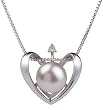 PearlsOnly Heart White 9-10mm AA Freshwater Sterling Silver Pearl Pendant
