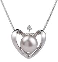 PearlsOnly Heart White 9-10mm AA Freshwater Sterling Silver Pearl Pendant