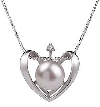 PearlsOnly Heart White 9-10mm AA Freshwater Sterling Silver Pearl Pendant