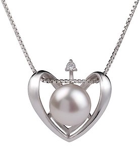 PearlsOnly Heart White 9-10mm AA Freshwater Sterling Silver Pearl Pendant
