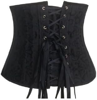 BJ1230 Corsets Womens Percale Jacquard Steel Boned Fashion Lace Underbust Corset XL Black