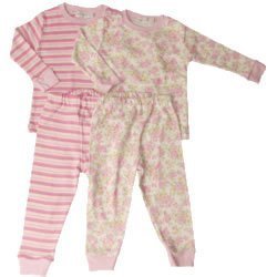 Under the Nile organic cotton pajamas or long johns - pink butterfly flowers or stripes (12M, Butterfly Stripes)