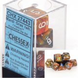 Chessex Dice: Polyhedral 7-Die Festive Dice Set - Mardi Gras w/white (Out of Print)