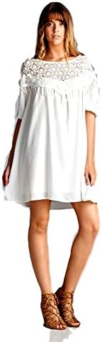 Lace Combination tunic Dress, Off White