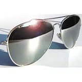 70's Designer Style Unisex Silver Mirror Aviator Sunglasses & Free Bag - UV400 Protection - One Size Fits All - Full Mirrored Lenses
