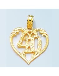 Gold Charm Pendant "40" Inside Heart Cut-out