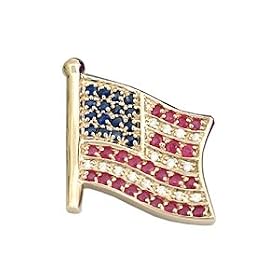 14K Ruby, Sapphire and Diamond American Flag Pin by alle Fine Jewelry