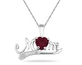 Garnet and Diamond MOM Pendant in White Gold