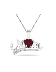 Garnet and Diamond MOM Pendant in White Gold