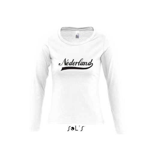Nederland Oldschool Holland Oranje LÄNDERSHIRT EM / WM FAN Trikot – Damen Langarm Longsleeve T-Shirt S-XL , White – schwarz , S