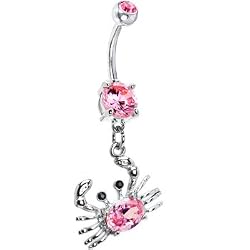 Pink Cubic Zirconia Charming Crab Dangle Belly Ring