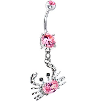 Pink Cubic Zirconia Charming Crab Dangle Belly Ring