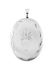 Genuine IceCarats Designer Jewelry Gift Sterling Silver .015Ct Oval Dia Locket W/Chain. Sterling Silver :26.16Mmx20.31Mm;P;.015 Ctw Oval Cross Necklace .015Ct Oval Dia Locket W/Chain In Sterling Silver