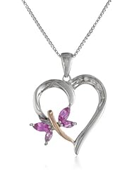 XPY Sterling Silver and 14k Rose Gold Created Pink Sapphire and Diamond-Accent Butterfly Heart Pendant Necklace, 18"