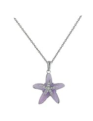 Sterling Silver Purple Jade and Pave Cubic Zirconia Starfish Pendant 16 inches Chain
