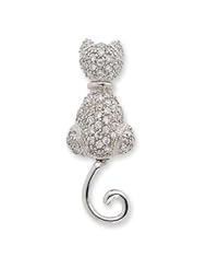 Sterling Silver CZ Cat Pin